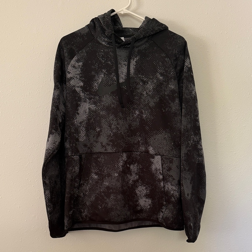 Nike Men's Black and Gray Patterned Hoodie